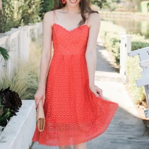 J. Crew Dresses & Skirts - J.CREW Peach Coral Daisy Lace Spaghetti Strap Midi Dress - Size US 14